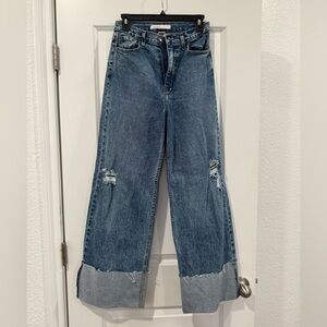 Women's Boutique High Waisted Wide Leg Cuffed Jeans